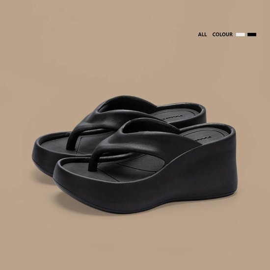 Foto: Vrouwen clip teen wedge slippers 2025 zomer chunky platform strand sandalen met dikke zool hoge hakken eva slippers en slides schoenmaat 35 36 dames zomerschoenen platform sandalen wedge slippers