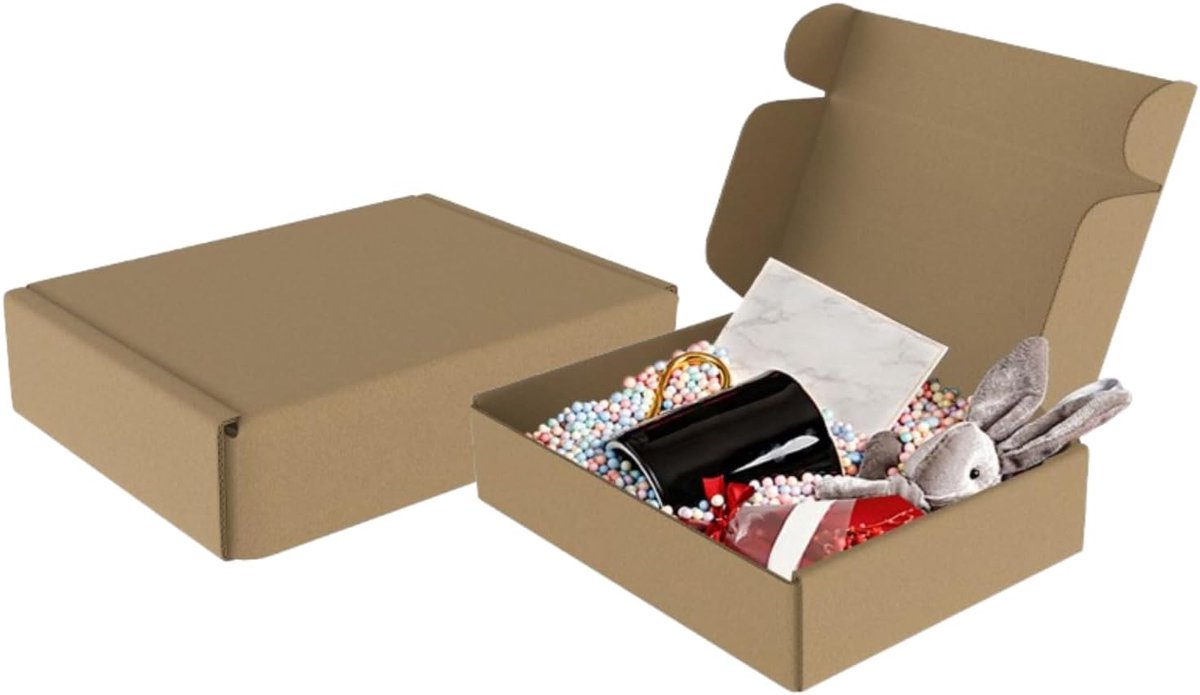 Aufun Platte verzenddozen - 20 stuks - 20 x 15 x 5 cm - van golfkarton - bruin - voor zendingen, cadeauverpakking