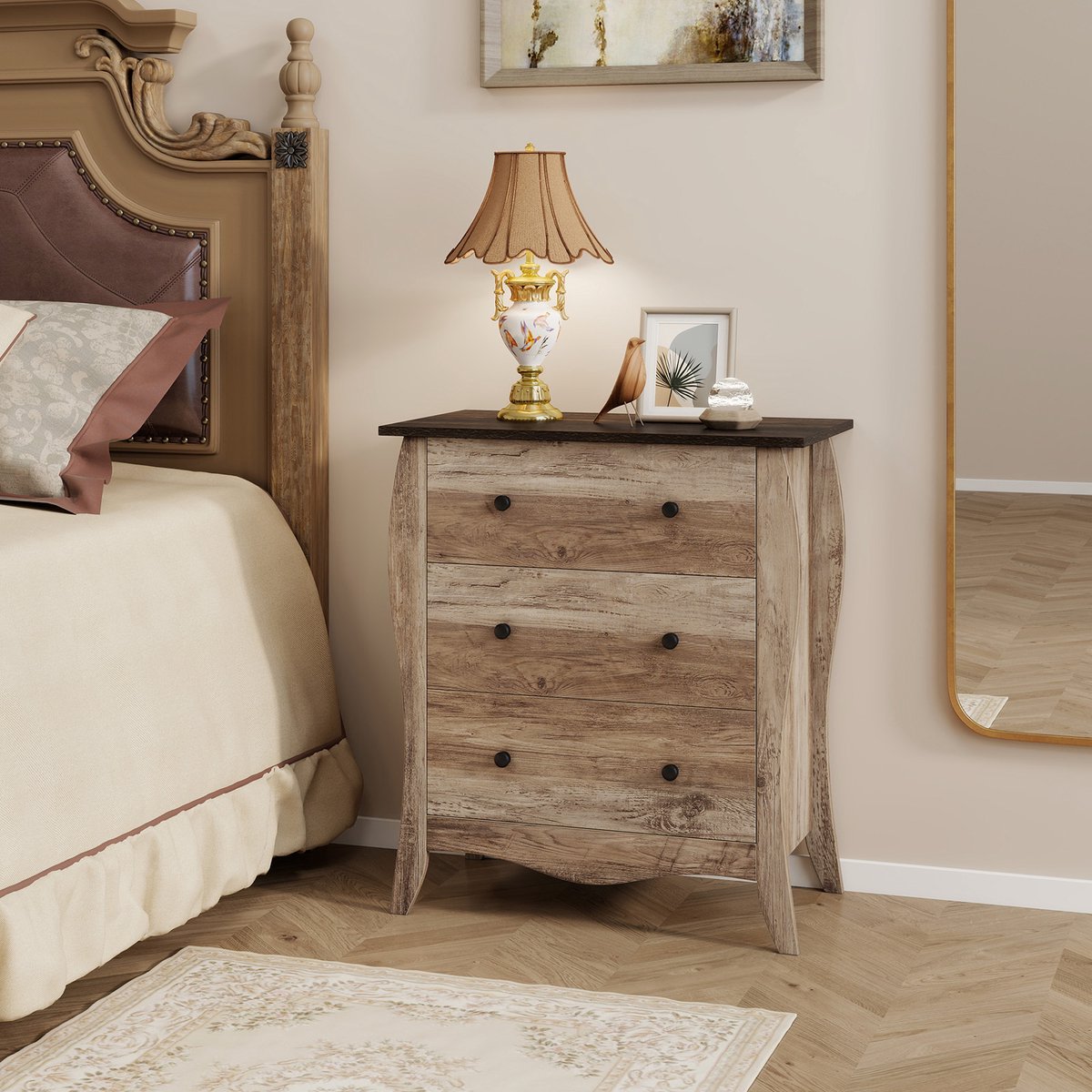 Grijs hout en metalen ladekast met 3 lades 93x94x52 cm - ENVEL | Maison et Styles