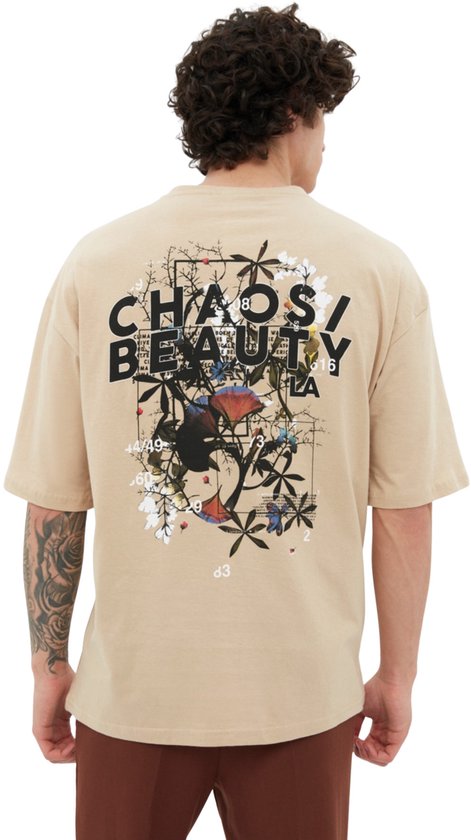 Trendyol Beige Oversized/Wijd Uitgesneden T-Shirt Met Tekstprint Van 100% Katoen Tmnss21Ts2037