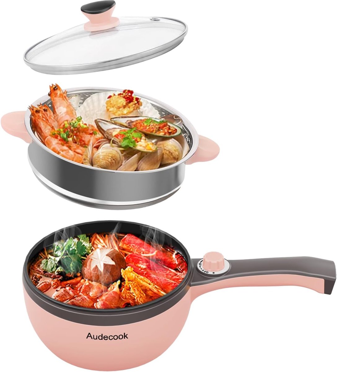 Kleine Elektrische Pan met Stoomkoker - Multifunctionele Mini Koker voor Koken en Stomen