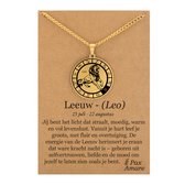 Sterrenbeeld Leeuw (Leo) Ketting op Cadeau Kaartje - Goudkleurig - Roestvrij Staal Zodiac Talisman - Stainless Steel - 60cm - Pax Amare