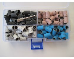 FOOCCA® Nagelfrees Schuurrolletjes - Elektrische Nagelvijl Schuurrolletjes - Bitjes - Opzetstukjes - Bits - Mix Set #80 #120 #180 #240 Grit / Grofheid - Inclusief Mandrel Bitje - Nagel Bitjes - Nagel Frees - 125 stuks