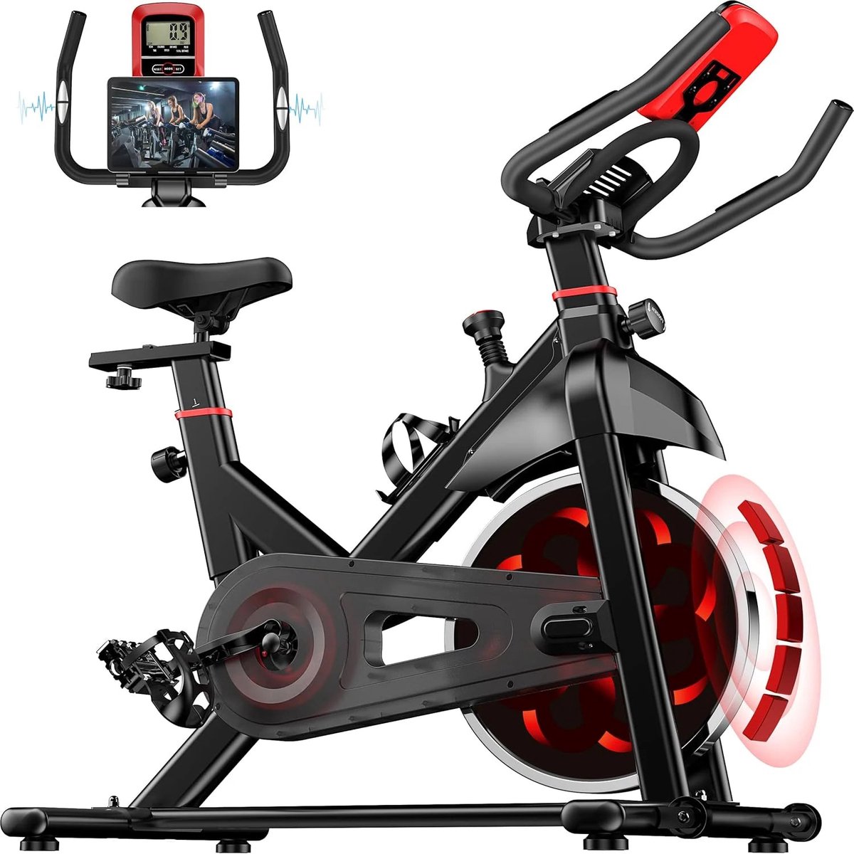 Fitnessfiets - Indoor Cycle - Hometrainer - Indoorfiets - Magnetisch Weerstandssysteem - LCD Scherm - Met Tablethouder - 6 kg Vliegwiel - 150kg Draagvermogen - Zwart-rood