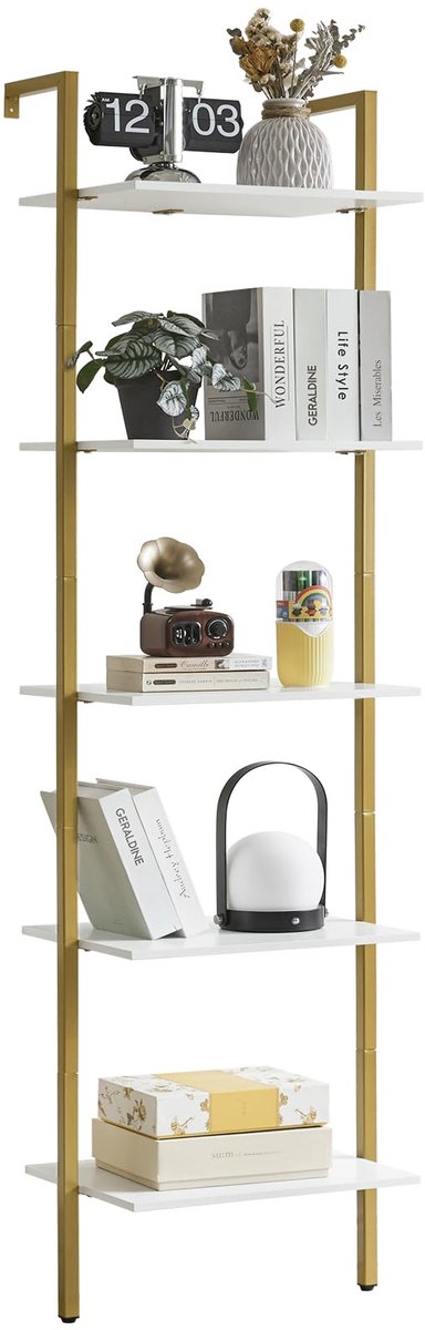 Unyqoos ® Stijlvol Ladderrek met 5 Niveaus voor Boeken, Planten en Decoratie in Woonkamer of Kantoor