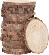 Kurtzy Tranches de Bois Naturel Brut (Paquet de 20) - 13-15 cm - Tranches de Bois Rustiques avec écorce et Finition Lisse - Pour Art & Hobby, DIY, Décorations, Ornements de Noël