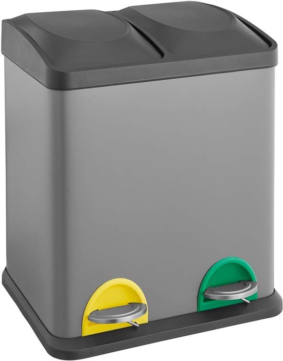 SVITA TM2X30 Pedaalemmer 60 Liter - Afvalbak Afvalba Design Afvalscheiding Prullenbak Keuken Organisatie Scheidingssysteem Zilver 1084940004