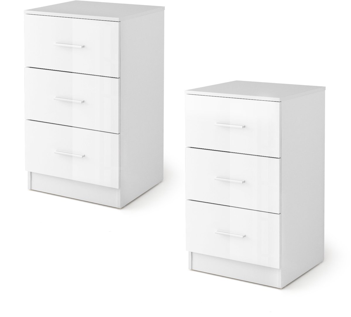 Costway Set van 2 nachtkastjes met 3 laden, hoogglans, nachtkast voor boxspringbed, 37 x 34 x 66,5 cm, wit