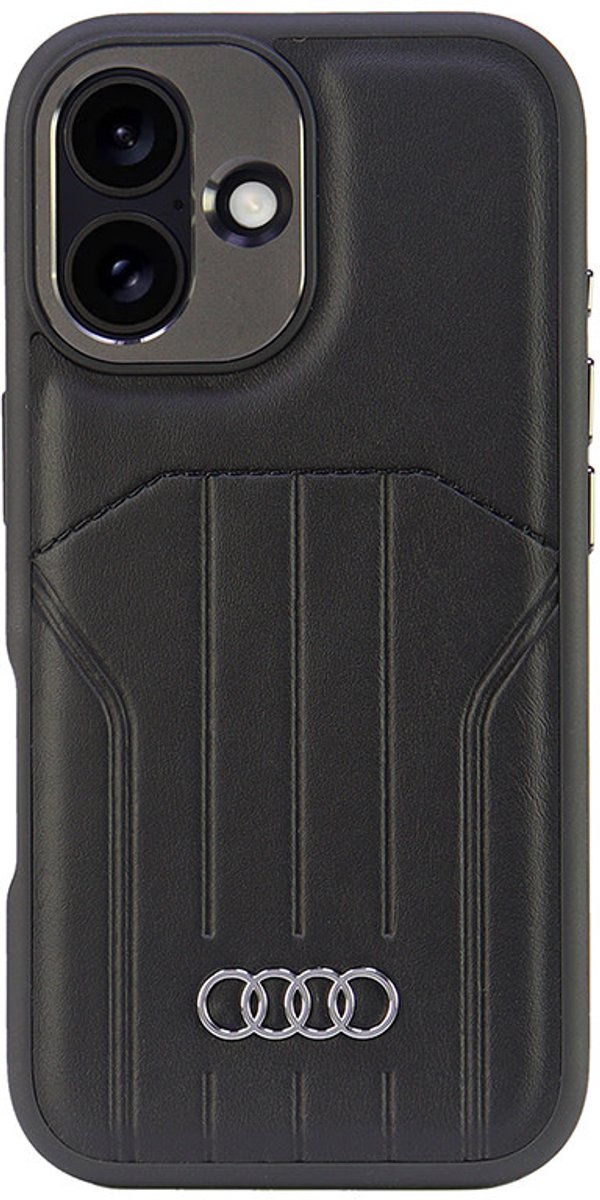 Audi - Backcover iPhone 16 - synthetic leather - Magsafe - Zwart