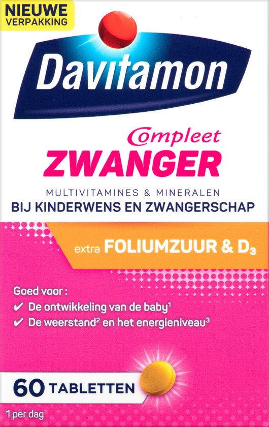 Davitamon Mama Compleet Zwanger - multivitamine bij kinderwens en zwangerschap - Bevat extra foliumzuur en vitamine D3 - 60 tabletten
