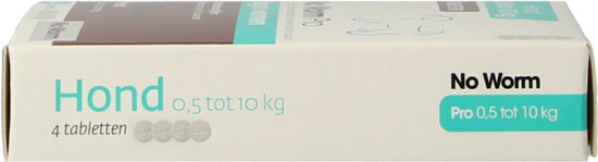 Verpakking No Worm Pro tabletten voor hond (0,5-10 kg), 4 tabletten.
