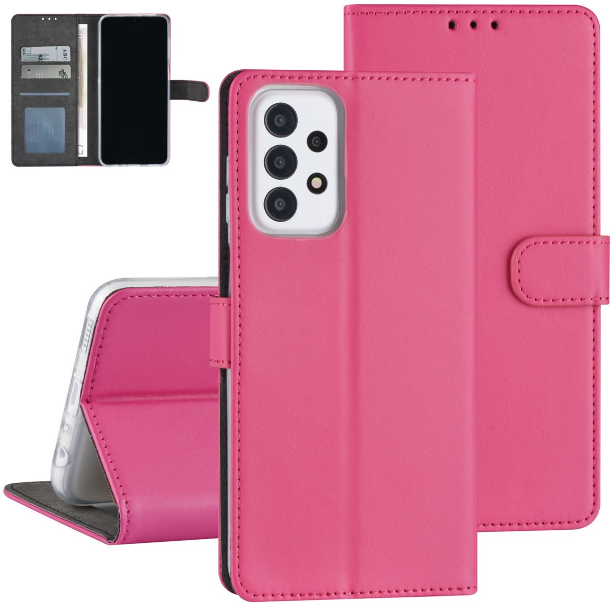 Samsung Galaxy A23 Book Case hoesje - Pasjeshouder voor 3 pasjes - Magneetsluiting - Felroze