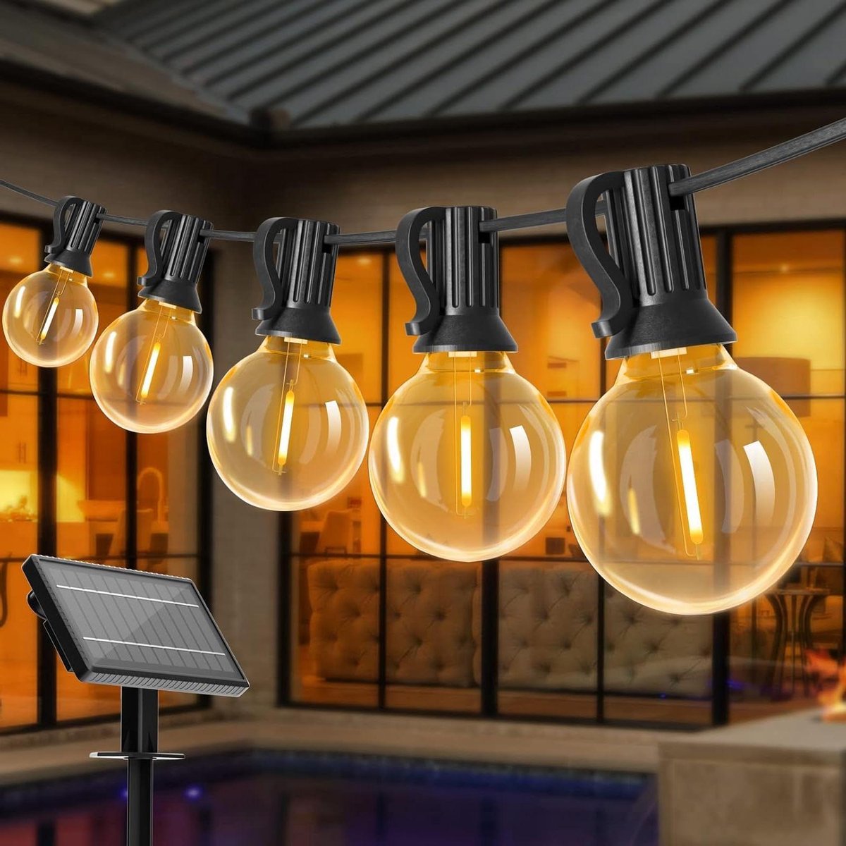 Zonne-energie Lichtsnoer voor buiten - 15M/25+2 Warm witte LEDs - IP45 waterdicht - Geschikt voor tuin, bomen, terras.