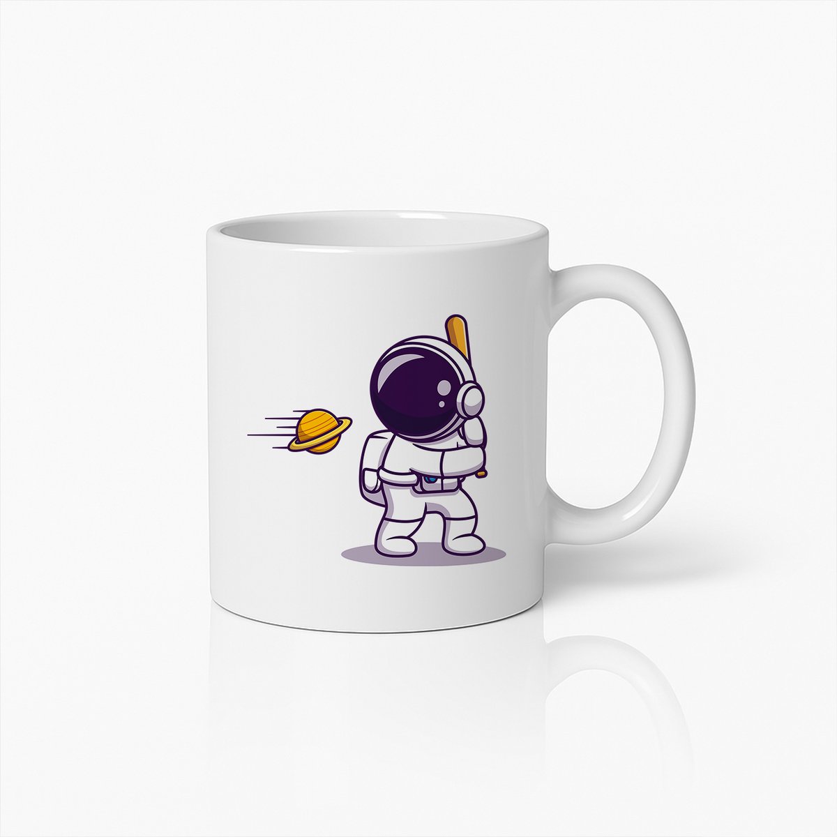 Schattige Astronaut Cartoon Mok met Saturnus Planeet Ontwerp – Leuke Ruimte Koffiebeker