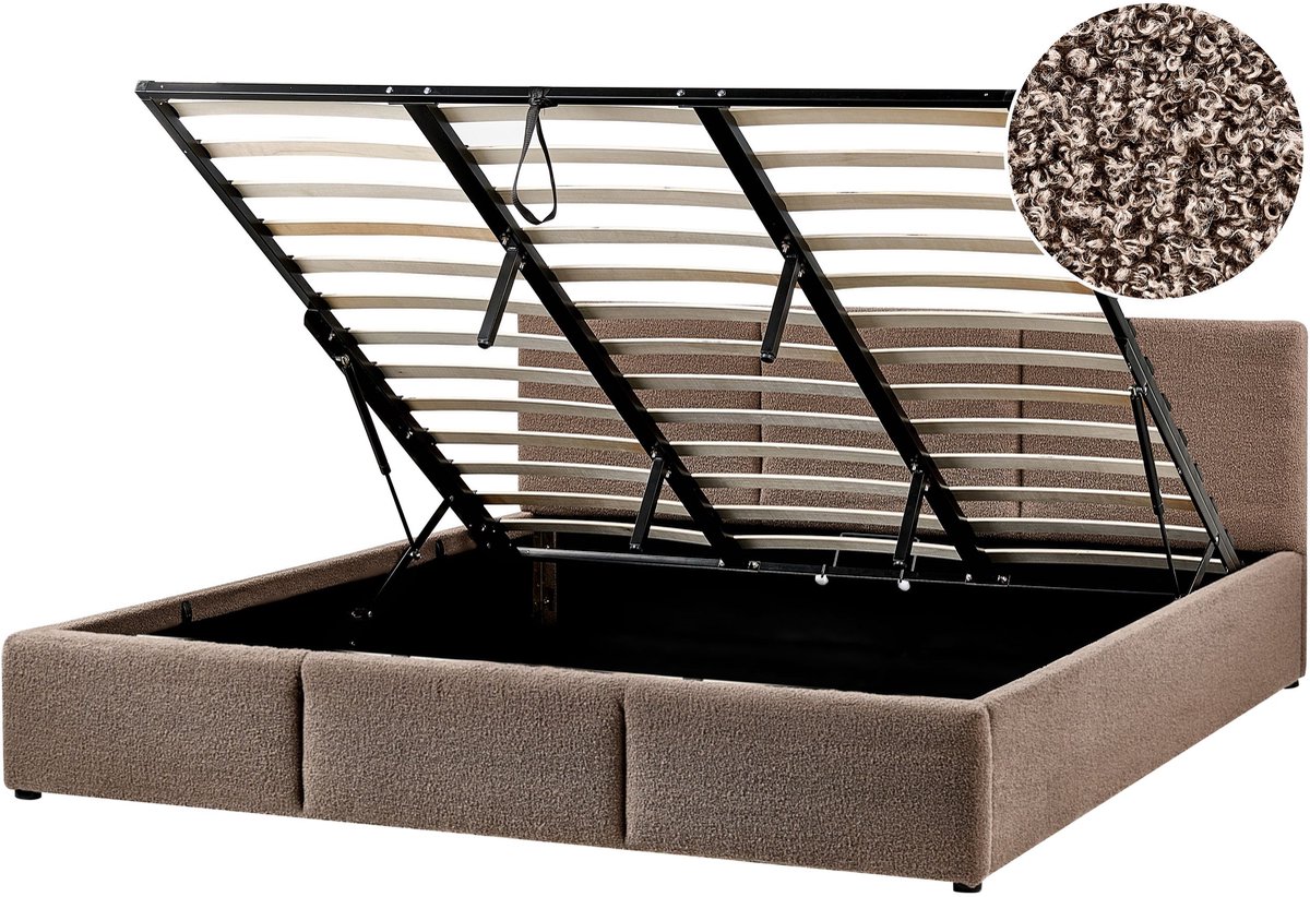 BOUSSE - Bed met opbergruimte - Taupe - 180 x 200 cm - Bouclé
