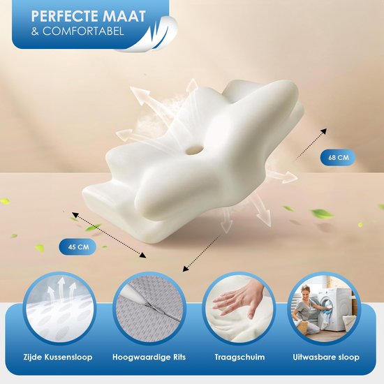 Maqi Living® Hoofdkussen Memory Foam voor Nekklachten Dreamora – Orthopedisch & Ergonomisch kussen - Geschikt voor rug-, zij- en buikslapers - Traagschuim - Wit