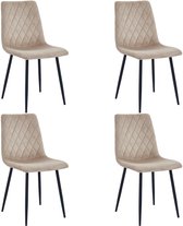 Bol.com Lina® Elisia Velvet Eetkamerstoelen - Beige - Set van 4 - Comfort aanbieding