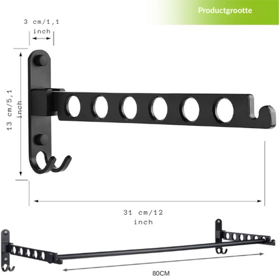 WOLTU Kledingrek voor wandmontage, kledingrek van stalen buis