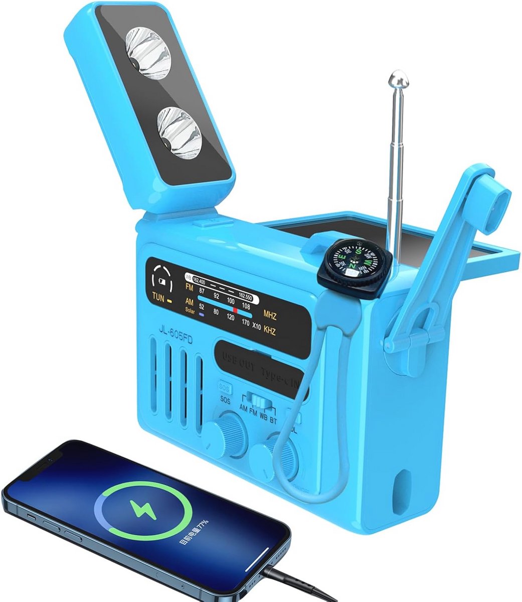 Zonne Hand Crank Noodradio met LED Zaklamp en Bluetooth Speaker voor Kamperen en Emergencies