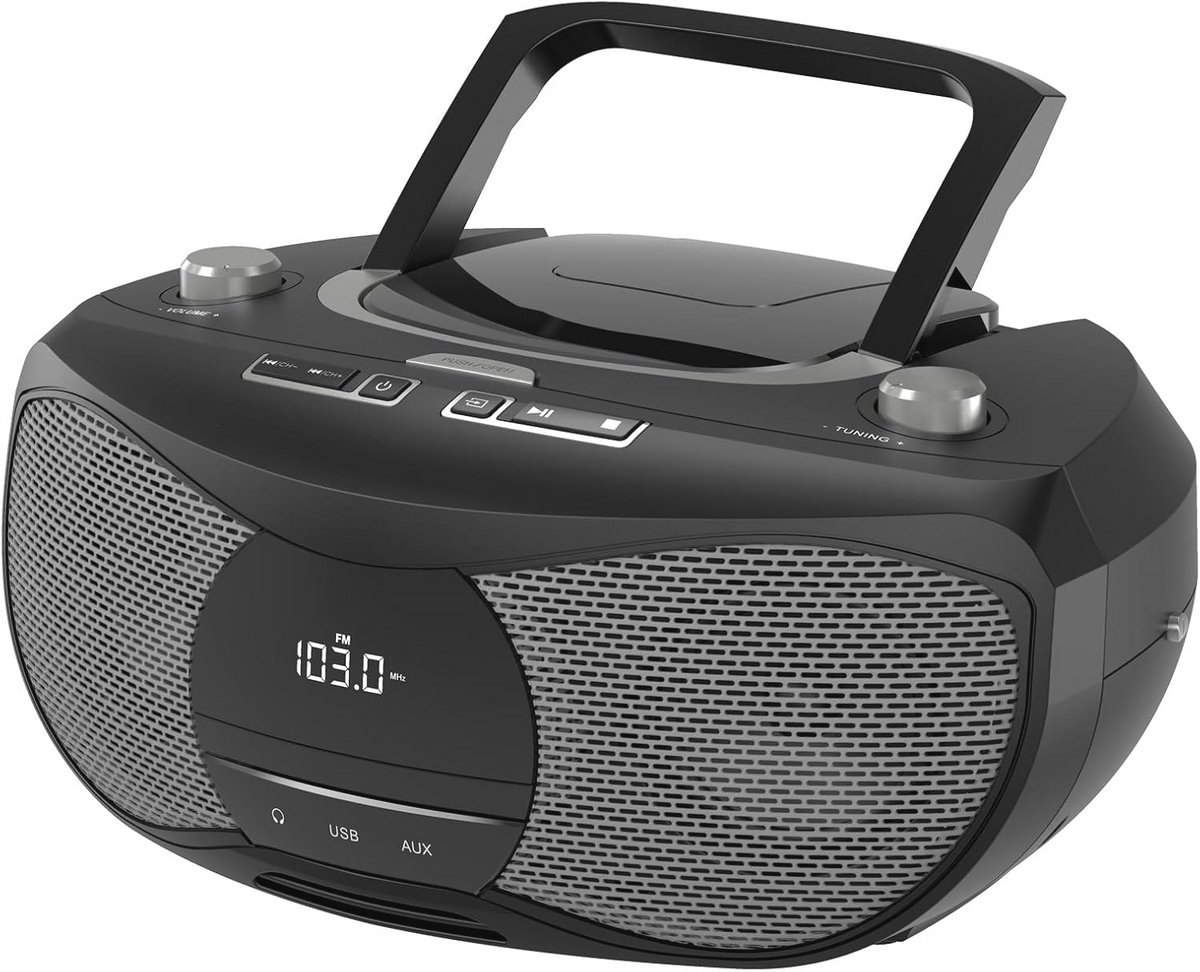 Draagbare CD-speler met Bluetooth en FM-radio | Stereo boombox met groot LCD-display en USB/AUX-aansluitingen