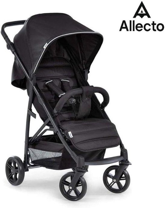 Allecto - Plooibuggy Peuter - Buggy tot 25 kg met Ligstand Vanaf Geboorte - Klein Inklapbaar met Ã‰Ã©n Hand - In Hoogte Verstelbare Duwstang - Grote Mand - 92 x 54 x 104 cm - Zwart