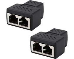 2 stuks RJ45 verdubbelingsadapter splitter ethernetkabel met dubbele poort netwerkconnector hoge prestaties compatibel met ADSL switch tv decoder router plug-and-play zwart
