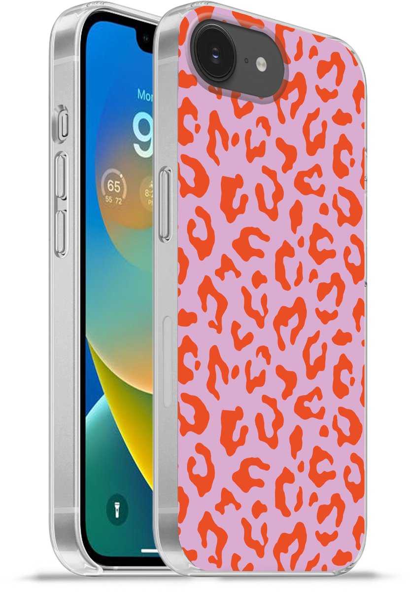 Telefoonhoesje Geschikt voor iPhone 16e hoesje - Panterprint - Rood - Paars - Roze - Dierenprint - Siliconen Telefoonhoesje Telefoonhoesje