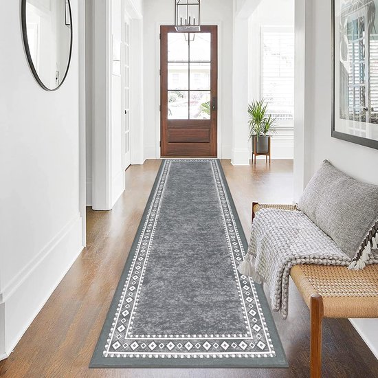 Capslpad loper, vloerkleed voor vestibule/hal 80x200cm, jute uiterlijk, natuurlijk wasbare keukenmat, zwart, antislip, keukenloper, gangloper, hal, keuken, slaapkamer, balkon