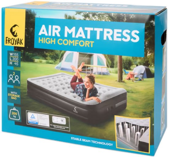 Airefina Luchtbed voor 2 personen, zelfopblazend met geïntegreerde pomp, opblaasbaar matras in 3 minuten, luchtbed voor camping en thuisgebruik, duurzaam logeerbed, 203 x 152 x 46 cm