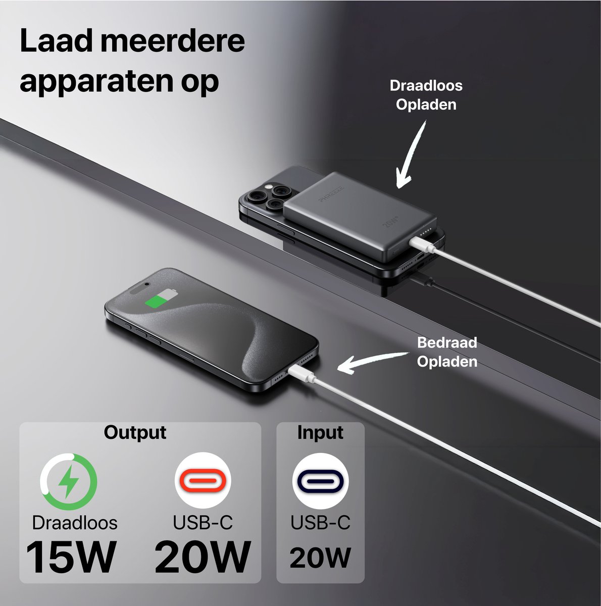 Phreeze Powerbank 10000 mAh Magnetische Draadloze Oplader - afbeelding 3