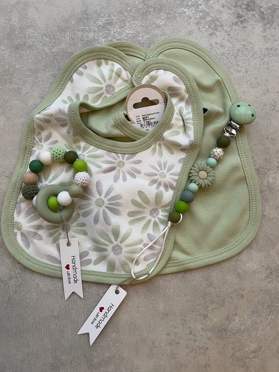 Maminobaby.nl | Baby geschenkset meisje | Bloem | Handmade speenkoord Handgemaakte bijtring | Kraamcadeu | Babyshower — afbeelding 5
