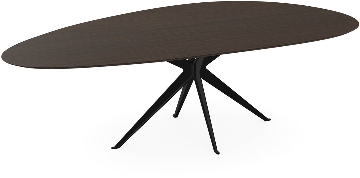 Melamine eettafel eiken bruin - kiezelvorm met zwart onderstel - eiken tafel 160 x 80 cm