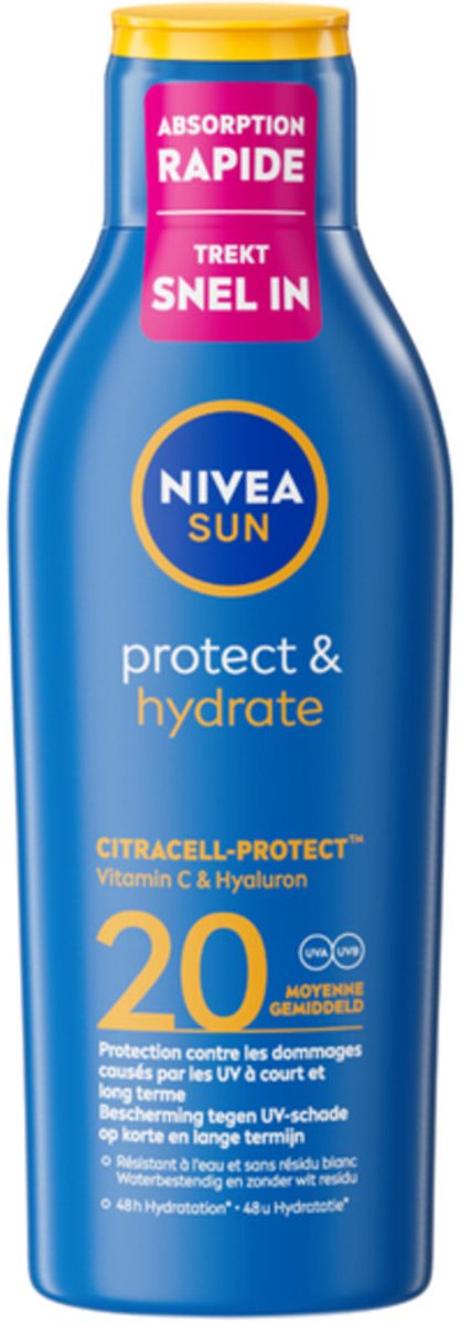 NIVEA Sun Protect & Hydrate Zonnemelk SPF 20 - 6 x 200 ml - Voordeelverpakking