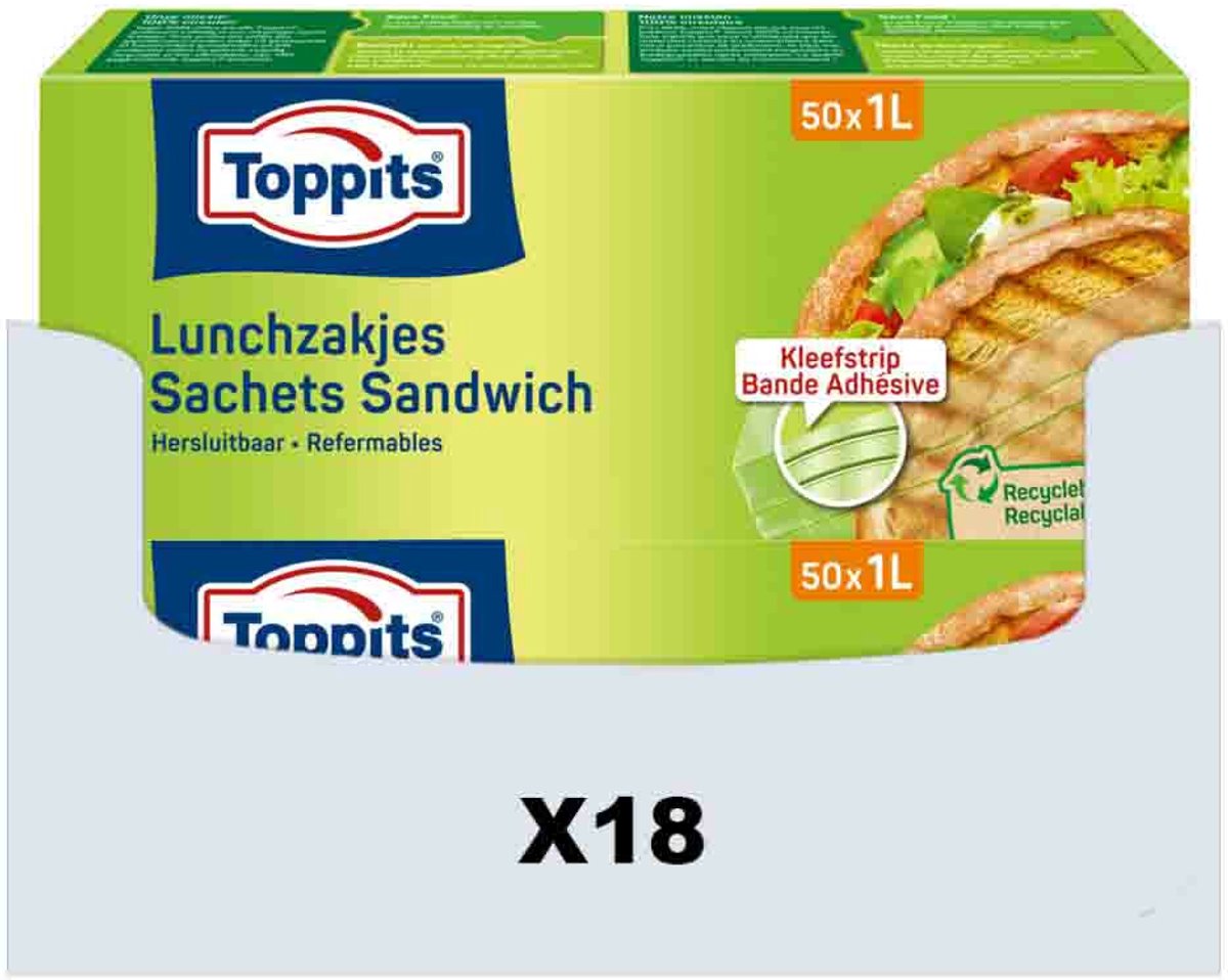 Goedkoopste 18x Toppits Lunchzakjes Hersluitbaar 1 liter 50 stuks