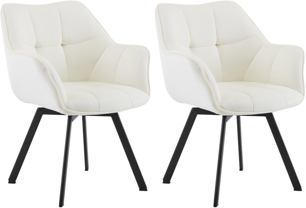 CLP Jordi Set van 2 eetkamerstoelen - met armleuning - ergonomisch - klassiek - tot 150 kg - Velvet - creme