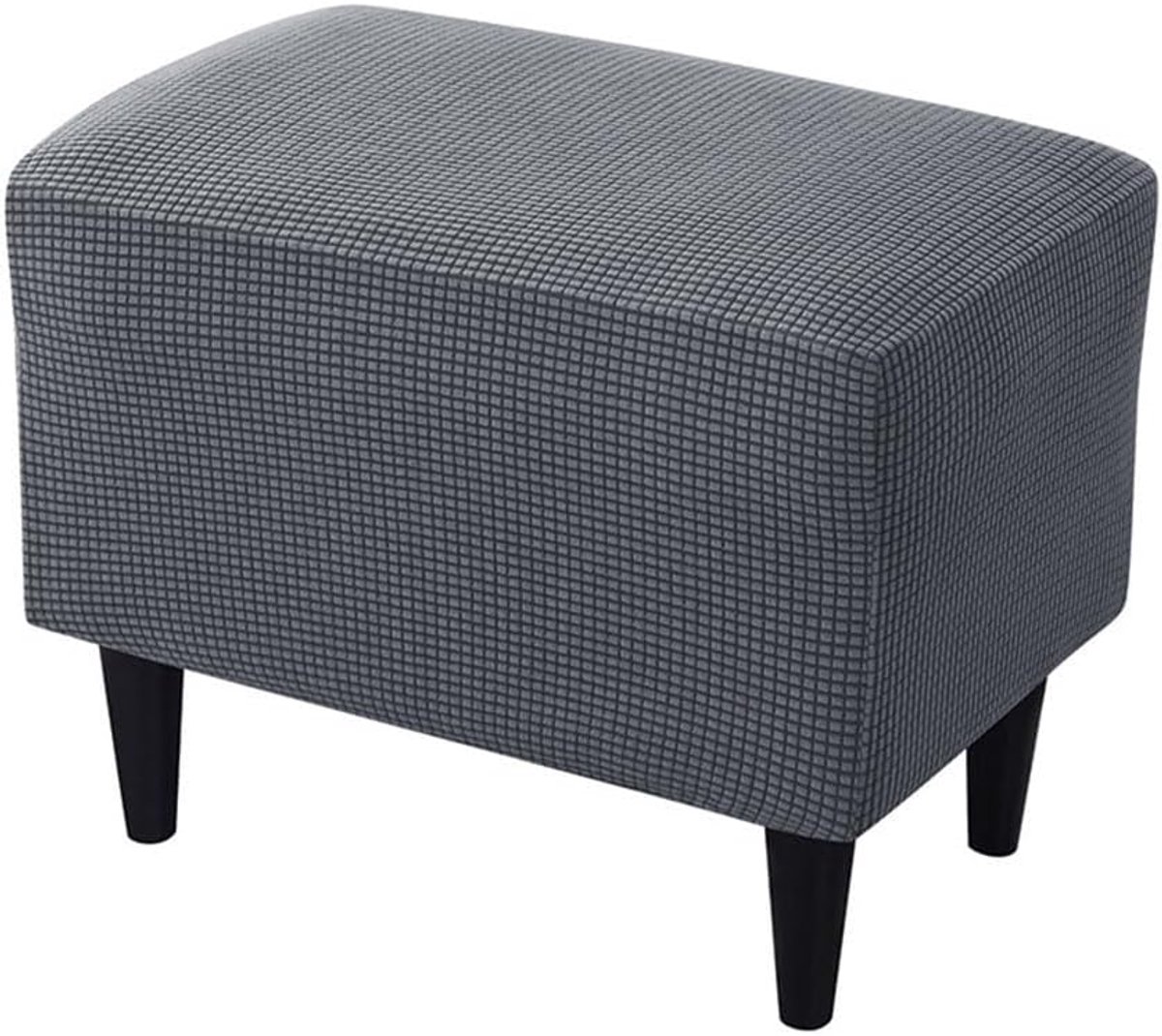Rechthoekige stretch voetenbankhoes - Geruite jacquard, wasbare en antislip poefbescherming voor woonkamer of slaapkamer (donkergrijs)