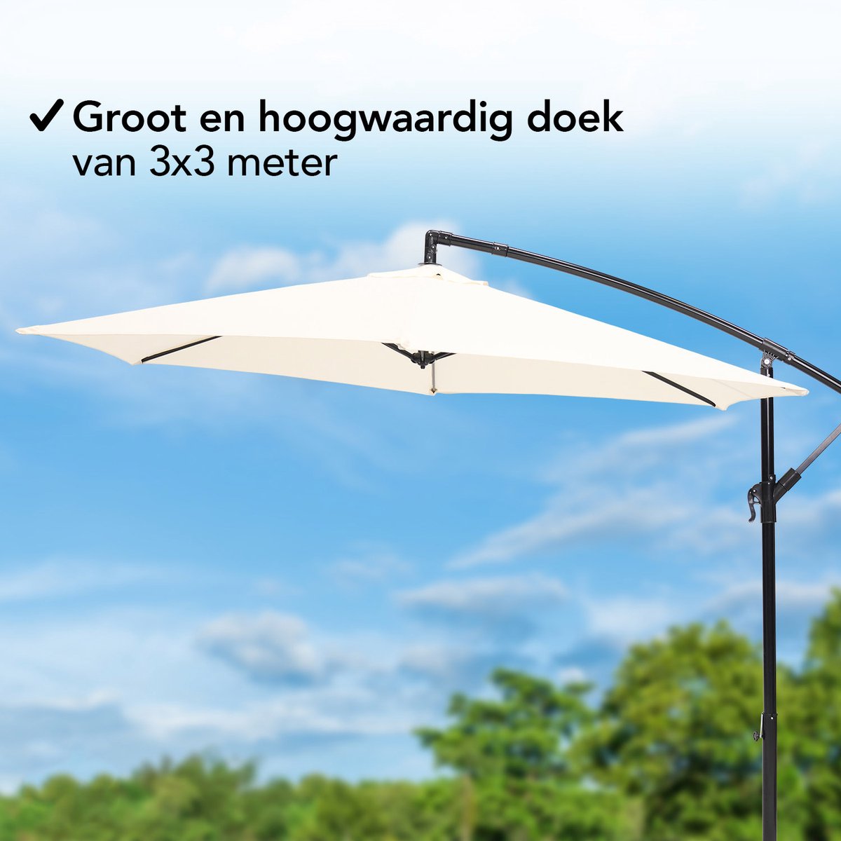 Brixy Zweefparasol - 300CM - Incl. Kruisvoet - Waterdicht - Verstelbare Hoogte - Creme – foto 4