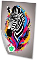 Kleurrijke zebra in abstracte stijl - Zebra poster - Wanddecoratie dieren - Psychedelisch - Wanddecoratie posters - Slaapkamer accessoires - poster 50x70 cm