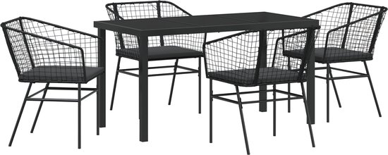 vidaXL - Ensemble de salle à manger de jardin 5 pièces - avec coussins - noir - polyrotin