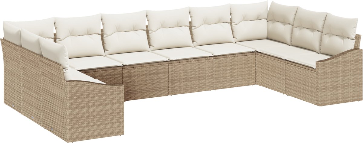 vidaXL - Tuinbank - Set - met - opslag - 10 - pcs - Beige - en - Crème - poly - rattan