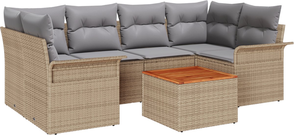 vidaXL - Tuinbank - Set - met - opslag - 7 - pcs - Beige - en - Lichtgrijs - poly - rattan