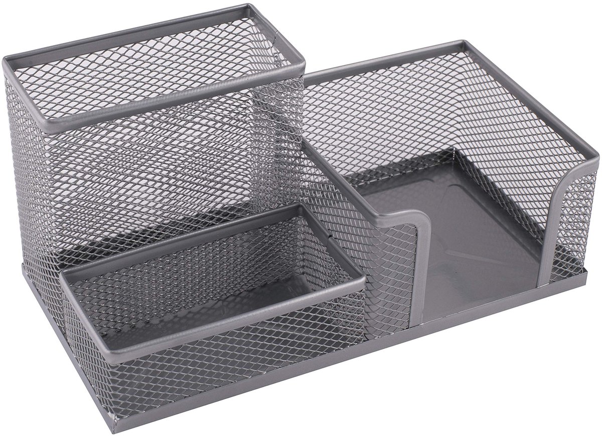 Ibenzoa® Robuuste Metaal Bureau Organizer met Mesh Design en Notitiehouder – Zilverkleurig