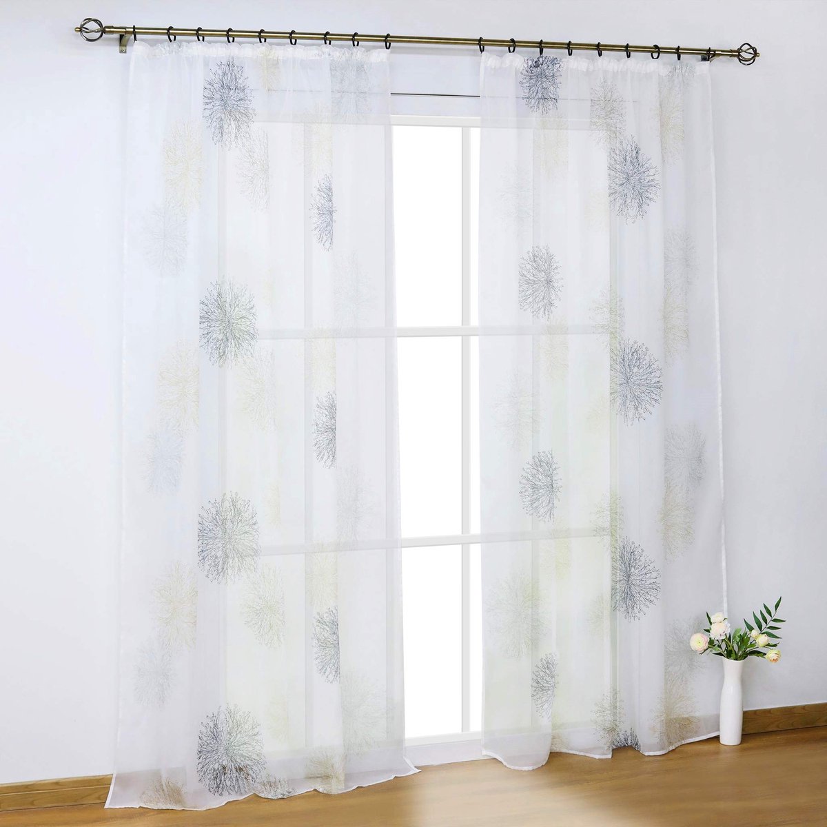 Ibenzoa Transparante Voile Gordijnen met Cirkelpatroon – 140 x 245 cm – Lichtgrijs grijs zand