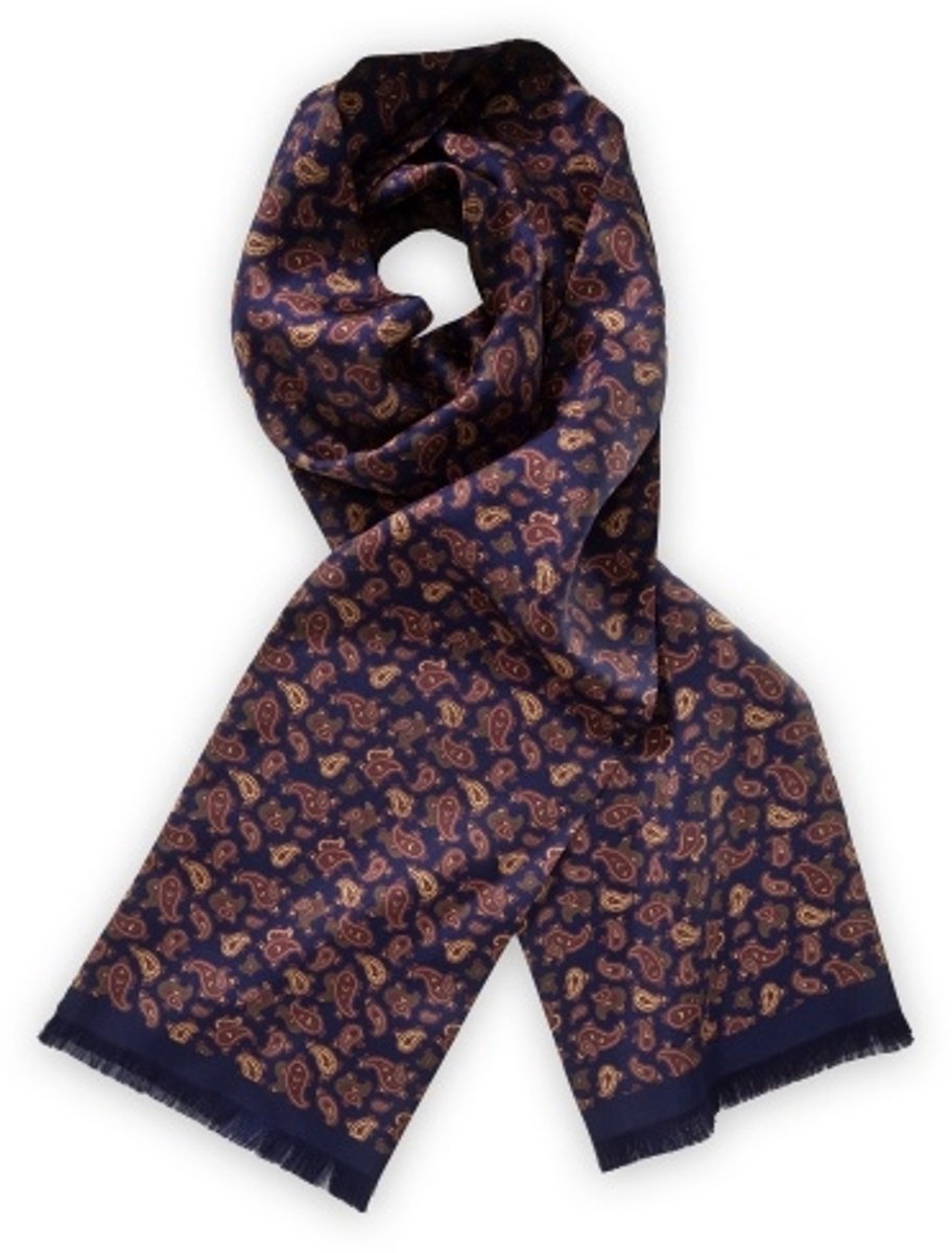 Heren sjaal zijde blauw paisley