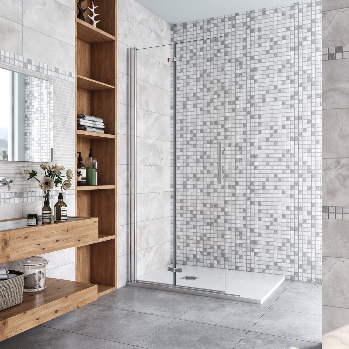 Douchewand-Inloopdouche 75x195cm 2 delig inklapbaar douchedeur 6mm NANO EasyClean veiligheidsglas mat zwart profiel