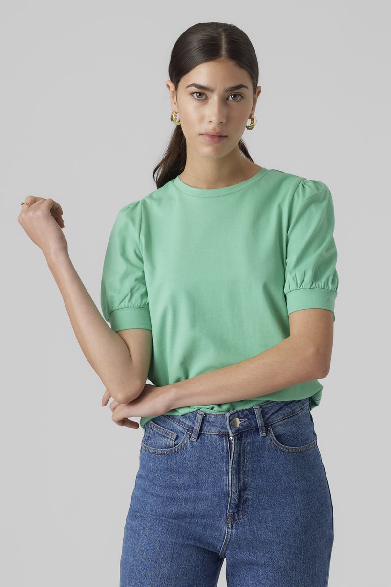 Vero Moda T-shirt Awkerry 2/4 O-neck Top Noos 10275520 Jade Cream Dames Maat - S