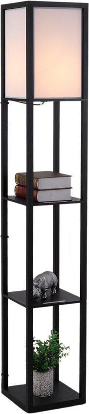 Vloerlamp - Staande lamp - Stalamp - Met opbergruimte - Vloerlamp woonkamer - Staande lampen woonkamer - Vloerlampen Woonkamer - 26L x 26B x 160H cm - Zwart