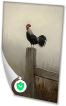 Haan op mistig hek - Haan muurdecoratie - Posters dier - Realistische kunst - Vintage posters - Wanddecoratie slaapkamer - poster 40x60 cm