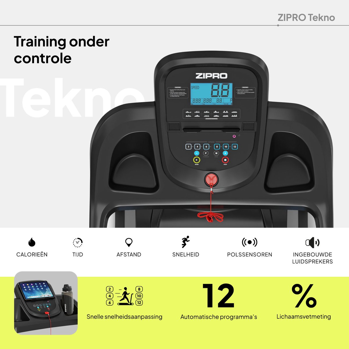 Zipro® Elektrische Loopband 14 km/h Zwart 12 Programma's - afbeelding 2