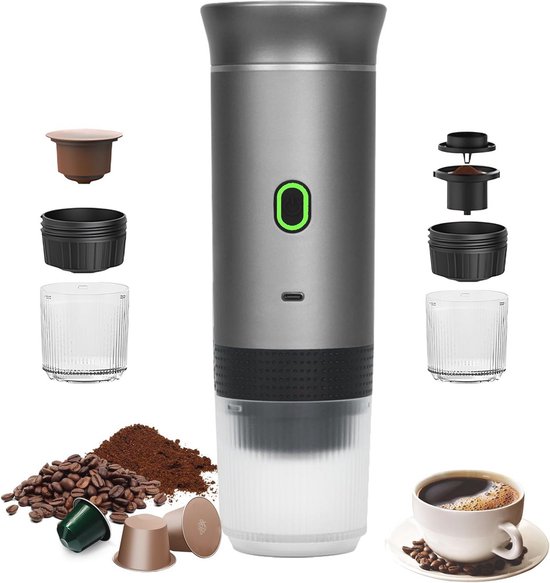 CONQUECO Draagbare Koffiezetapparaat, Elektrische 12V Espressomachine Voor In De Auto Outdoor 15 Bar Druk Compatibel Met Nespresso Original Capsule Lor Met Tas
